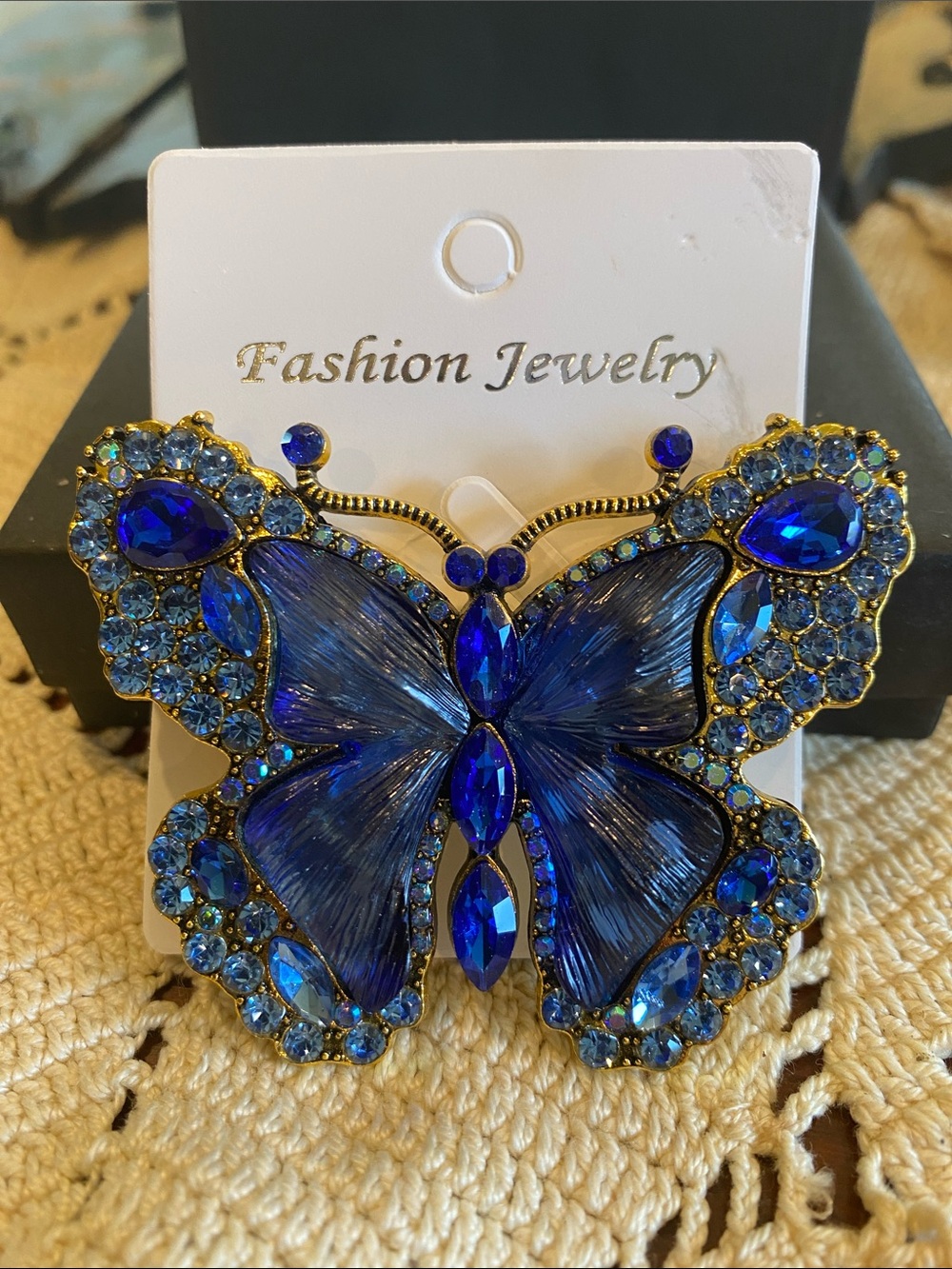 Source Unknown Blue and Gold Butterfly Brooch